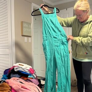 Free People Teal Textured Overalls